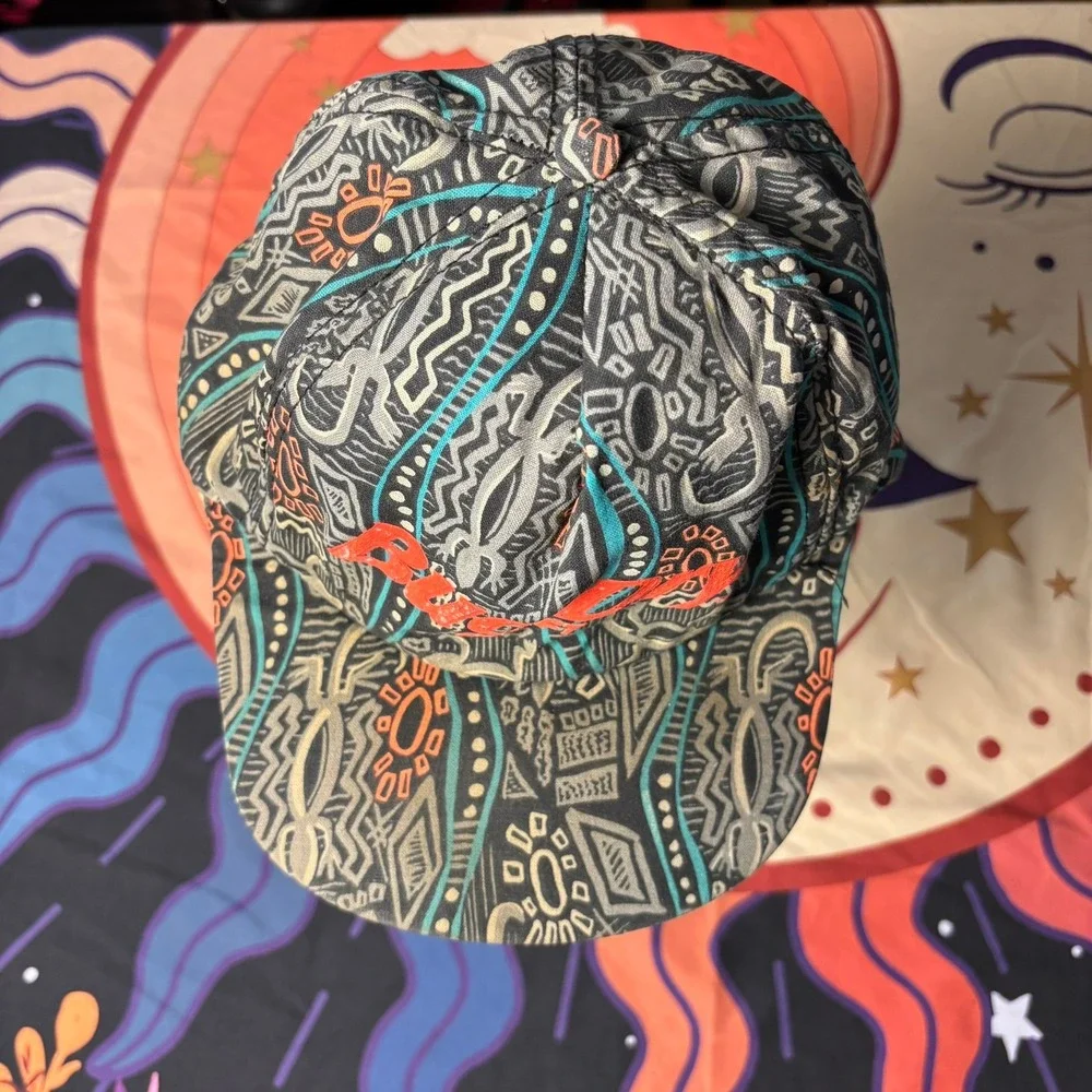Vintage Bud Dry Draft Hat All Over Tribal Lizard Print Snapback Beer Promo Cap